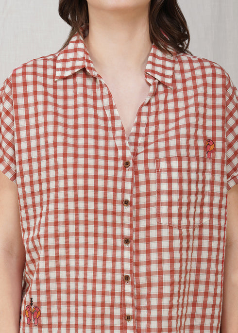 Women's Red Check Bardez Shirt Set Hornbill
